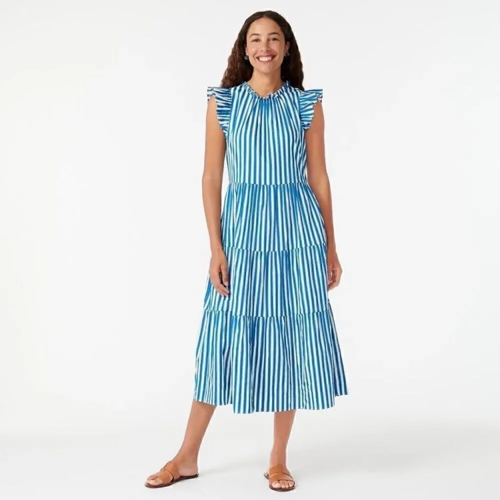 J. Crew Dress Tiered Cotton Dobby Midi dress